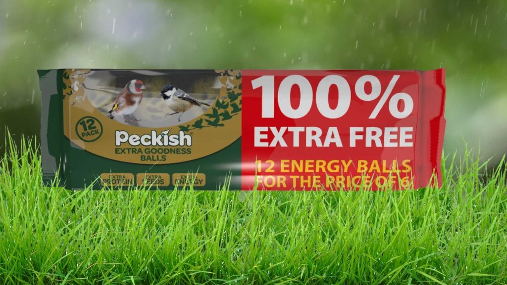 Peckish Extra Goodness Balls bird food 12 pack on grass display